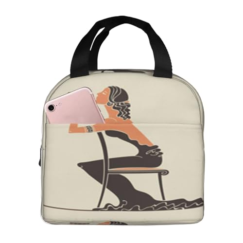 断熱ランチバッグ、大容量、防水、熱漏れ防止、スタイリッシュで丈夫、仕事、学校、アウトドア活動に便利、ユニセックス(女性のロングブラックドレスを着た女の子のワイングラス)