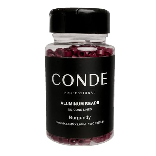 Conde Professional Silicone Hair Beads - Burgundy Aluminum Extension Beads for Hair Extensions, I Tip, Beaded Weft, Tinsel Beads, Microlink - 5x3x3mm, 1000 Pcs
