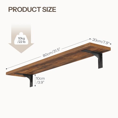 Image of HOOBRO Floating Shelves for Wall, 31.5 inch Wall Mounted Shelves Set of 2, Hanging Storage Shelf with Metal Brackets, Wooden Shelf for Living Room, Bedroom, Bathroom, Rustic Brown and Black BF82BJP201G1