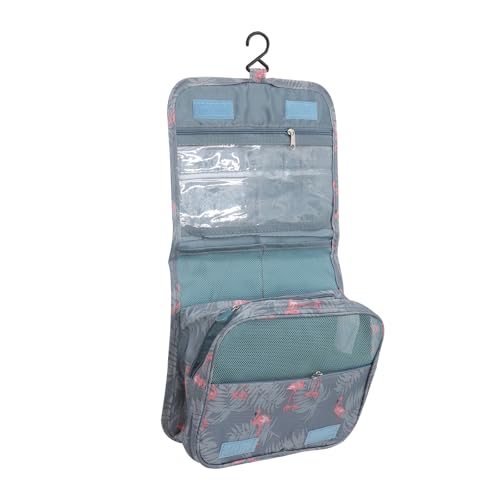Ciieeo Bolsa de Cosméticos Colgante Azul Estampado Flamenco, Gran Capacidad, Portátil y Plegable para Almacenamiento y Organización de Artículos de Aseo en Viaje y Uso Diario