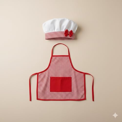 Image of A.T.U.N. (ALL THINGS UBER NICE) Soft Cotton-Rich Baby Chef Dress-Up Set | Cute Kitchen Dress-Up Outfit with Apron & Cap for Baby Boys and Girls | Ideal for Birthday & Photoshoot (0-2 Years)
