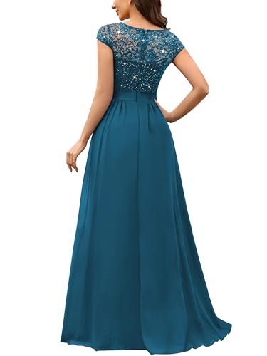 Image of Miusol Women's V-Neck Sequined Floral Lace Formal Evening Maxi Dress