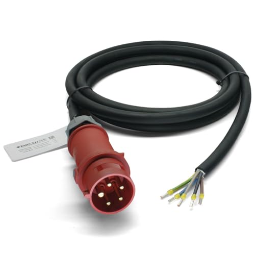 ENECEN 1532602 CEE-Anschlusskabel 400V/32A IP44 Gummi H07RN-F 5x6 mm² mit Stecker/freies Ende 5-polig 2m