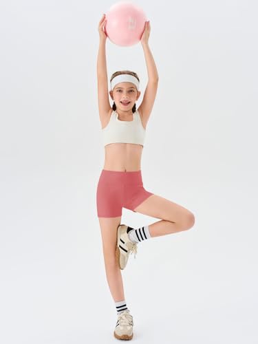 Image of Haloumoning Girls Athletic Shorts Kids High Waisted Yoga Dance Biker Shorts Comfy Gymnastics Shorts 5-14Y