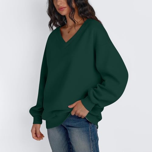 Womens Sweatshirt Oversized V Neck Fleece Pullover Sweaters Cute Y2K Casual Comfy Fall Fashion 2025 Long Sleeve Tops4