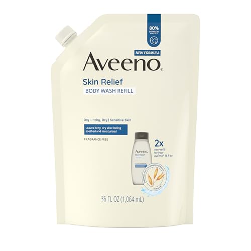 Aveeno Skin Relief Body Wash Fragrance-Free + Triple Oat Formula, Gentle Daily Cleanser for Sensitive Skin Leaves Itchy, Dry Skin Feeling Soothed & Moisturized, Body Wash Refill, 36 fl. oz
