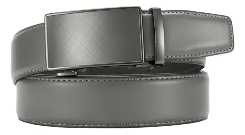 Image of Chaoren Leather Ratchet Belt 2 Pack Dress with Click Sliding Buckle 1 3 /8 inch in Gift Set Box - Adjustable Trim to Fit