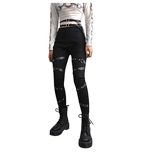 Jeans Damen Low Waist Y2K Gothic Punk Jeanshose Destroyed Ausgefallen Jogginghose Lang Denim Freizeithose Skinny Steampunk Chino Hosen Vintage Harajuku Ästhetische Grunge Pants mit Schnallen