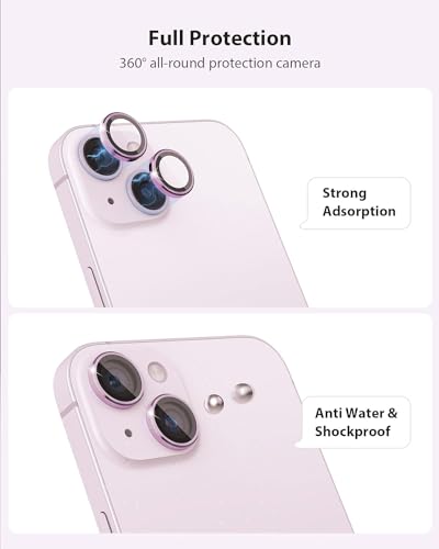 Image of Skinomi Camera Lens Protector Compatible with iPhone 13 mini [Anti-Scratch] Premium Tempered Glass Film Aluminum Alloy Lens Ring Cover, Pink