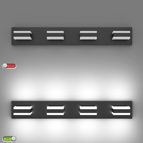Image of SOLFART 4 Lights Bathroom Vanity Lighting Over Mirror,5 Color Temperature Adjustable Matt Black Vanity Light, LED Light Fixtures, Light Over Mirror ETL Listed