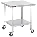 DuraSteel Stainless Steel Work Table 30" x 30" x 34" Height w/ 4 Caster Wheels - Food Prep Commercial Grade Worktable - NSF Certified - Good For Restaurant, Business, Warehouse, Home, Kitchen, Garage