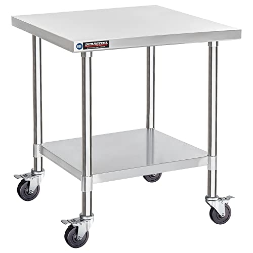 Image of DuraSteel 30x30 NSF Stainless Steel Cart - Heavy Duty Rolling Food Prep Table with Undershelf - Metal Utility Cart for Commercial Restaurant Kitchen, Laundry, Outdoor Portable BBQ Grill