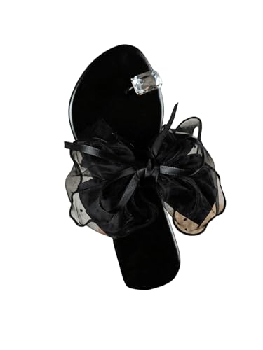 Verdusa Women'S Rhinestone Bow Knot Flat Sandals Flip Flops With Clip Toe Ring Black 9.5 thumb #1