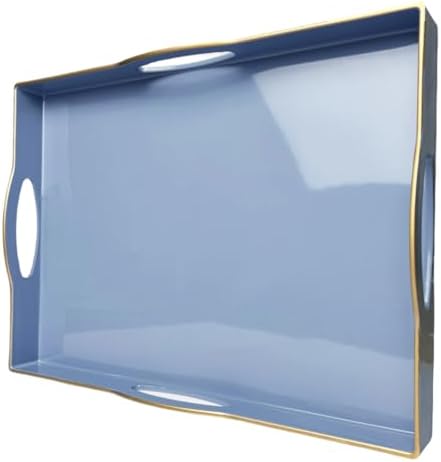 Blue Serving Tray with 4 Handles, Plastic Decorative Tray for Cof...