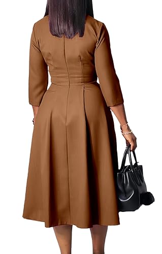 Image of Wear to Work Midi Dress for Women Business Casual A-line Dress Elegance Church Outfits