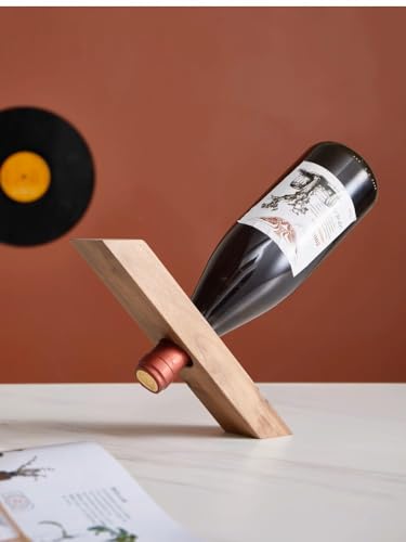 WONQEXZ Wine Bottle Holder - Black Walnut Single Wine Bottle Holder Stand Display - Table Top Wine Rack Self - Balancing Countertop Wine Holders Organizer for Dining Table(1PCS)