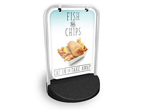 Fish and Chips Eco Swinger Pavement Sign MEGA Listing Outdoor Street Advertising Display…