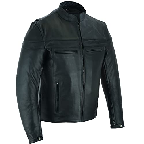 Vance Leather Men's Premium Leather Motorcycle Racer Jacket with Vents Reflective Piping and CCW Pockets powersports-Protective