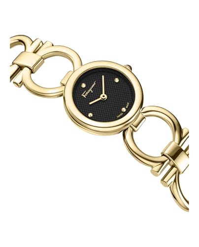 Ferragamo Double Gancini Collection Luxury Womens Watch Timepieces with a Gold Bracelet and Case Featuring a Black Dial3