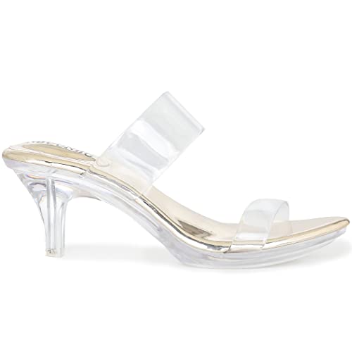 Image of NBUUNBU Clear Heels for Women Silver Black Heels Little Platform Sexy High Heels Sandals Stiletto Kitten Open Toe Dress Shoes Comfortable Double Transparent Strap Heeled Sandals Mule