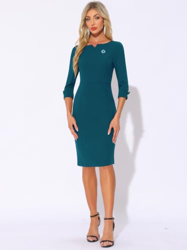 Image of Allegra K Work Dress for Women 3 /4 Sleeve Business Casual Sheath Dresses