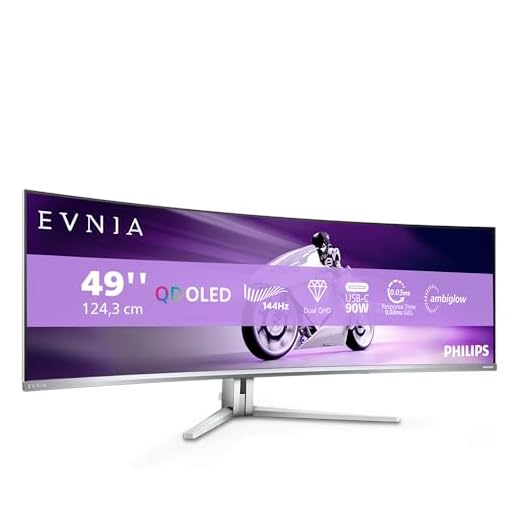 Philips Evnia 49M2C8900LA - 49 Zoll DQHD OLED Curved Gaming Monitor, 144 Hertz, 0,03ms GtG, HDR400, Ambiglow (5120x1440, HDMI 2.1, DisplayPort 1.4, USB-C, USB Hub) Weiss