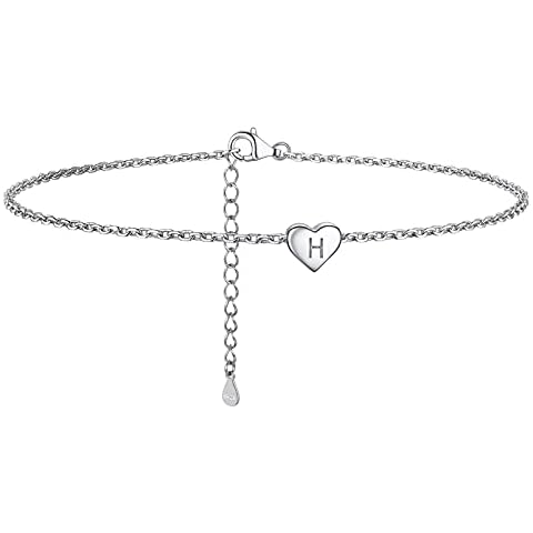 PROSILVER Ankle Bracelet Teen Women Heart Ankle Chain Sterling Silver Adjustable Letter H Anklet Cover