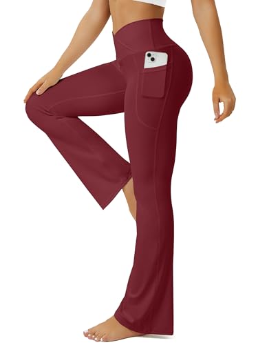 Image of FOHOFO Yoga Pants Women, Flare Leggings for Women with Pockets Crossover High Waisted Bootcut Yoga Pants