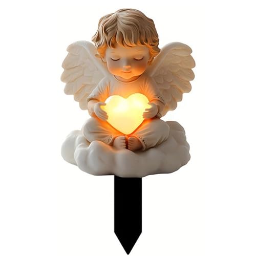 Grabschmuck wetterfest, Engel für Grab Wetterfest, Solar Engel Gartenstatue, Wasserdichte Betende Grabengel, Geeignet für Friedhof Dekoration und Blumentöpfe Dekoration als Taufe Geschenk (A)