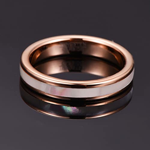 Vakki 4mm Womens Rose Gold Tungsten Carbide Ring with Mother of Pearl Shell/Marble Inlaid Wedding Band Comfort Fit Size 5-123