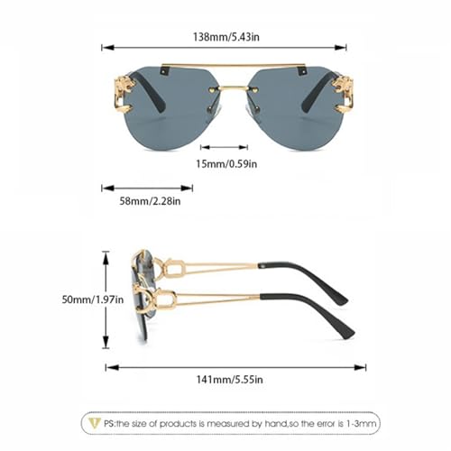 Classic Aviator Sunglasses for Women Men, Frameless Leopard Head Design, Polarized Lens UV Blocking3