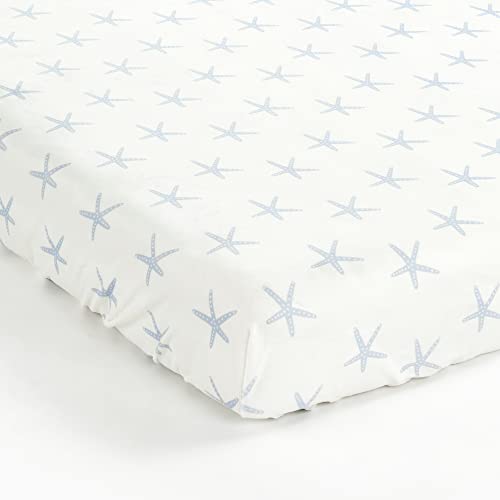 Image of Lush Decor Narwhal Starfish Stars Allover Soft & Plush Fitted Crib Sheet, 52"x 28" x 9", Blue
