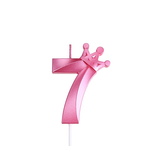 3.15 Inch Pink 7 Birthday Candles,3D Crown Number 7 Cake Topper For Birthday Decorations #TOP4