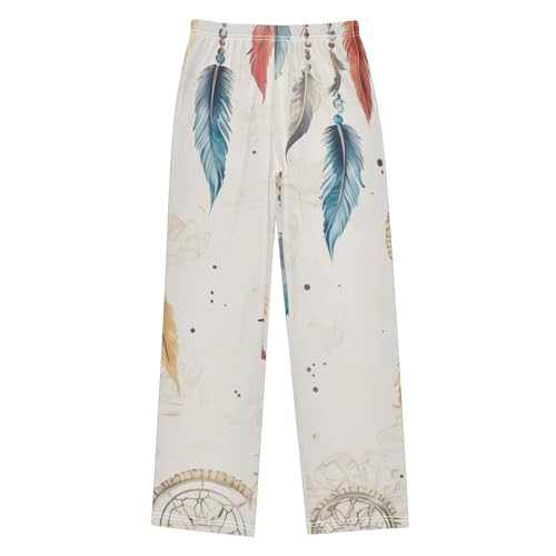 ZZXXB Dream Catcher and Feather Print Boys Long Pants Soft Trousers Elastic Waist Kids Lounge Bottoms with Pockets S-XL
