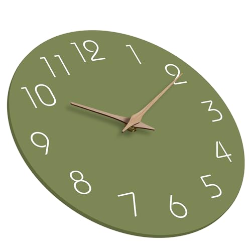 Image of Mosewa Modern Wall Clock Silent Non Ticking 12 Inch Olive Green Battery Operated Simple Minimalist for Living Room Office Bedrooms Kitchen Home Decor