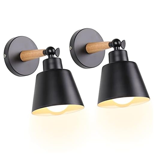 TOKIUS 2 Piezas Aplique de Pared Moderno, Lámparas de Pared para Dormitorio E27 Iluminación Interior Luz de Pared Simple en Madera y Metal Ajustable Lámparas para Salón Pasillo (Negro)