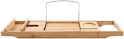 Bathtub Tray, Extendable Bamboo Wooden Over Bath Tray Caddy Bath Tub Rack Bathroom Storage Holder Shelf Tablet + Phone + Wine Glass Holder