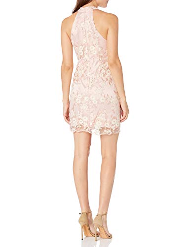 Minuet Women's High Neck 3-D Floral Lace Dress Pink #TOP3