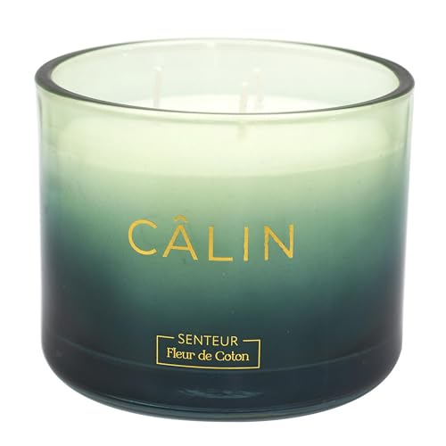 Linnea Bougie parfumée 3 mèches en Coton Amour ET Passion à la Cire de parafine Senteur Fleur de Coton Vert