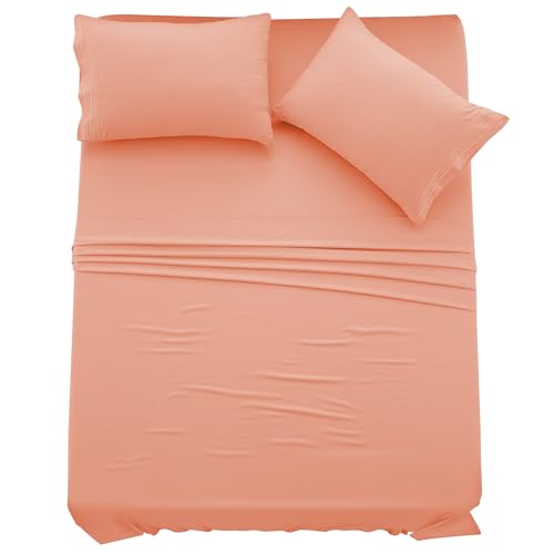 LUX DÃ©cor King Sheet Set â€“ 6 Piece Ultra-Soft Microfiber Bed Sheets with Flat Sheet, 16 Inches Deep Pocket Fitted Sheet & Pillowcases, Cooling & Breathable Hotel Luxury, Oeko-TEX â€“ Coral
