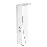 🚿 Multifunktionales Duschpaneel - Dieses 4-in-1-Duschpaneelsystem bietet Ihnen ein komfortables Duscherlebnis: Wählen Sie zwischen Kopfbrausen, Wasserfallbrausen, Massagedüsen und Handbrausen. Genießen Sie eine entspannende Dusche und Kopfhautmassage mit der klassischen Kopfbrause; eine Wasserfalldusche zur Entspannung von Schultern und Nacken; eine Massagedusche für Rücken oder Beine; eine Handbrause für individuellere Duschbedürfnisse.