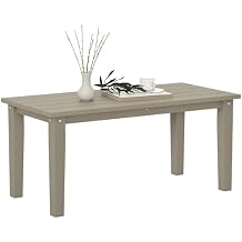 Outsunny HDPE Outdoor Coffee Table, All-Weather Rectangle Patio Coffee Table, Plastic Outdoor Patio Table with Slatted Tabletop for Garden, Balcony, Backyard, Brown
