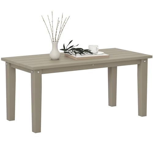 Outsunny HDPE Outdoor Coffee Table, All-Weather Rectangle Patio Coffee Table, Plastic Outdoor Patio Table with Slatted Tabletop for Garden, Balcony, Backyard, Brown