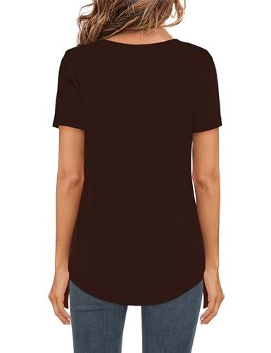 Image of Elesomo Womens T Shirts V Neck Summer Short /Long Sleeve Cotton Tops