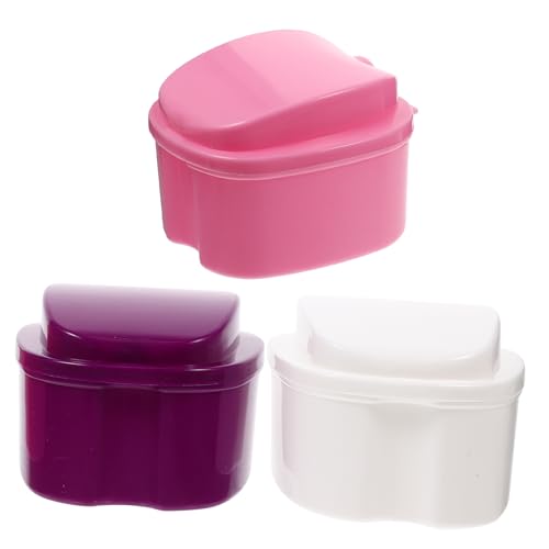 KOMBIUDA 3個製入れ歯収納ケース コンパクト 持ち運び便利 通気性設計 水切り棚付き 入れ歯ケア用容器 旅行 キャンプ 出張に適したホルダー