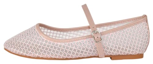 TOP Moda Dress Shoes Women Rhinestone Mesh Ballet Flats Round Toe Sparkly Mary Jane Strap Lightweight Breathable Rosario-12