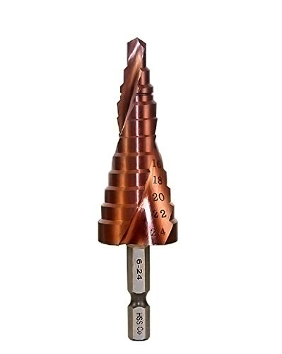 Mengshen Broca Cobalto Escalonada 6-24mm, HSS M35 Flauta Espiral Taladro Grande Multi-Agujero Mango Hexagonal Perforación Corte Agrandar Placa de Stainless Steel Plate Quenching Steel Plate
