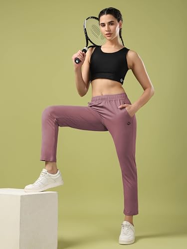 Image of TECHNOSPORT Women's Solid Straight Fit Track Pants with 4-Way Stretch, Moisture-Wicking Fabric, Mid-Rise Drawstring Waist & Pockets for Gym, Running, Workout and Everyday Athleisure