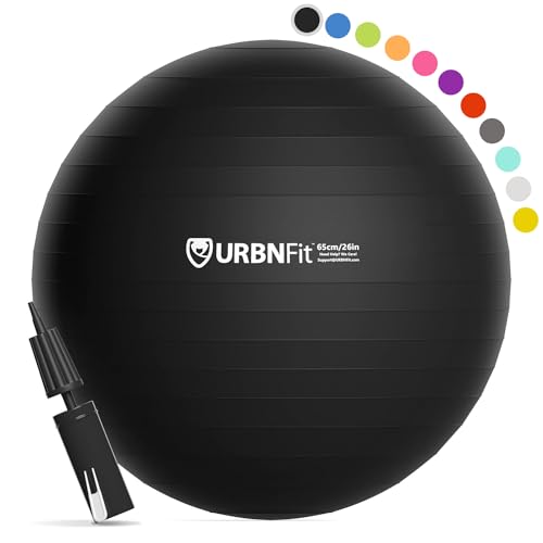 URBNFit Exercise Ball – Yoga Ball in Multiple Sizes for Workout, Pregnancy, Stability – Anti-Burst Swiss Balance Ball w/Quick Pump – Fitness Ball Chair for Office, Home, Gym