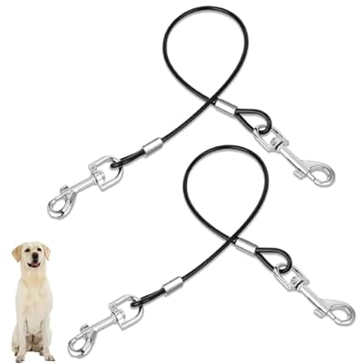 Black Tie Out Cable Leads, 2 Pack Chew Proof Dog Leash Extension Rope Non-Tangle Connect Leash Training Tether Dog, Leash Run Tether for Yard Outdoor and Camping